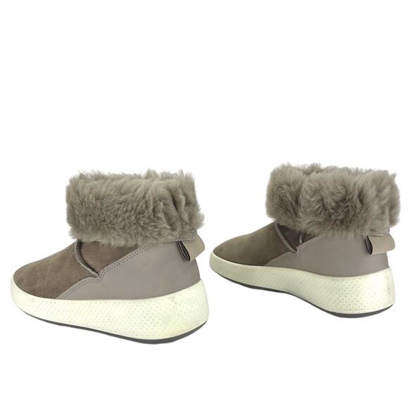 Ecco Women Taupe Winter Boot Size 5-5.5 Leather Shearling Lined Foldable Bootie - Picture 12 of 16